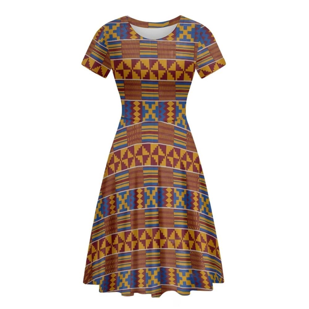 5629 African Print Dresses Plus Size Slim A-Line Short Dress Fit and Flared